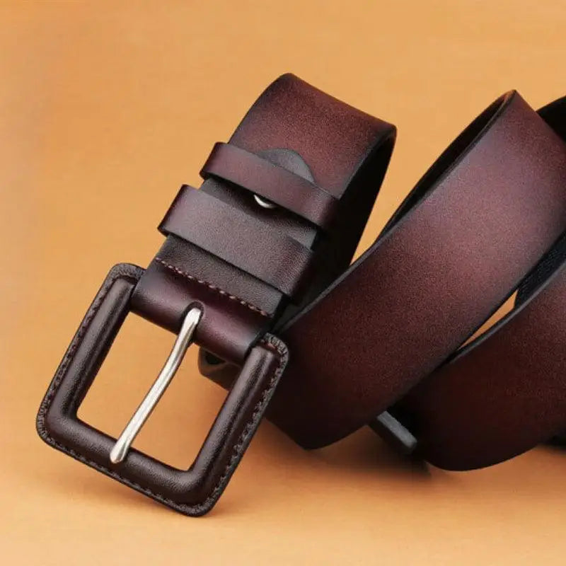 Brown leather belt with silver buckle from Leather Belts with Square Buckle collection