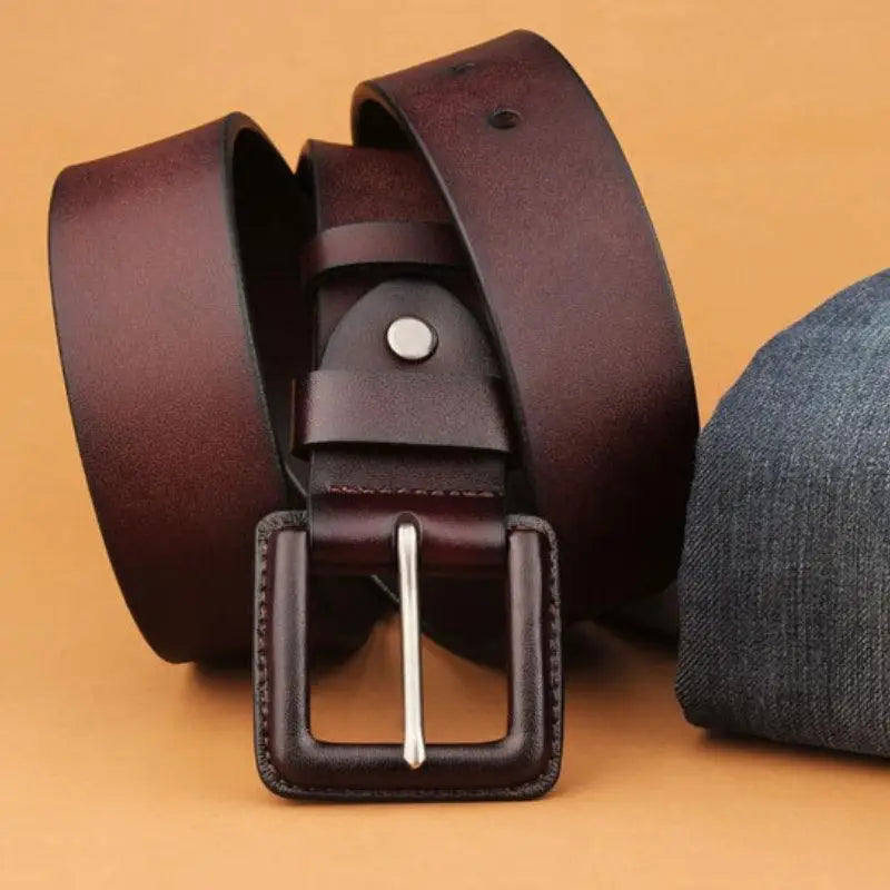 Brown leather belt with a silver square buckle from Leather Belts with Square Buckle collection