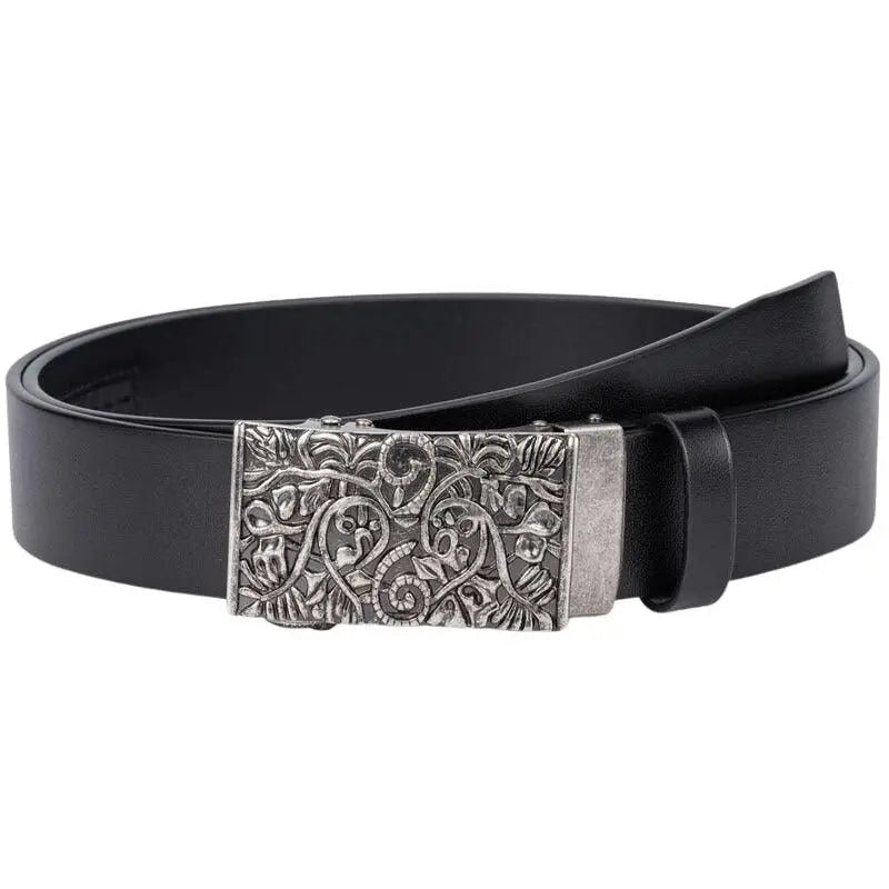 Large size leather belt with ornate western buckle for men