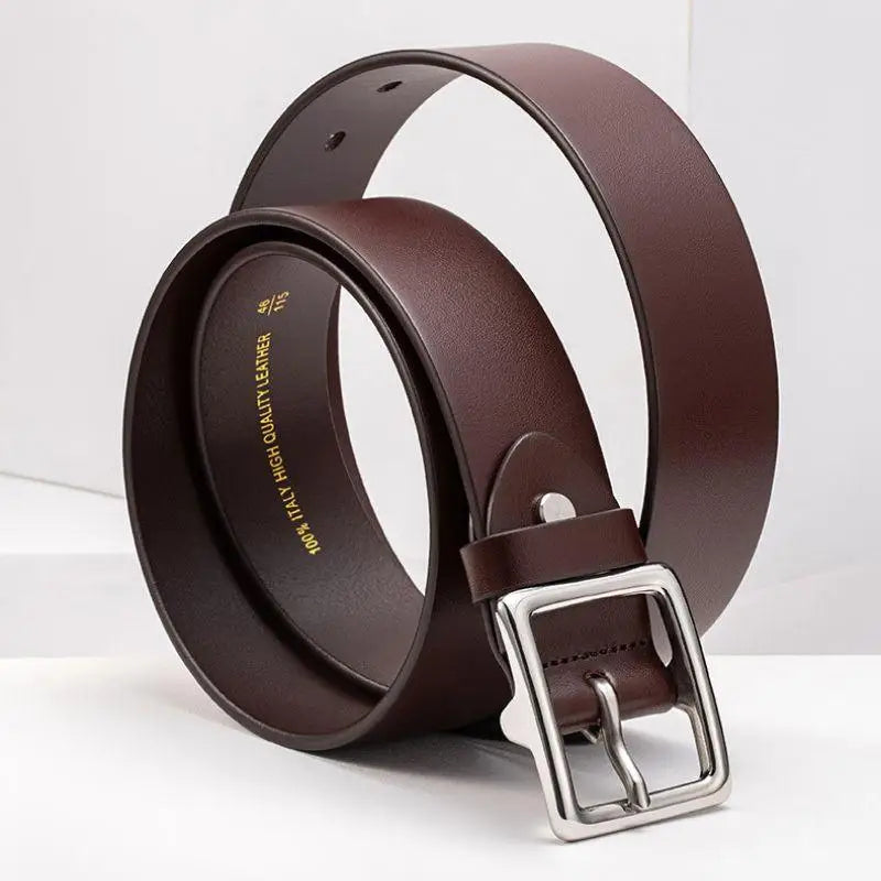Nereo Leather Belt with Silver Buckle in Black and Brown options, stylish leather belt