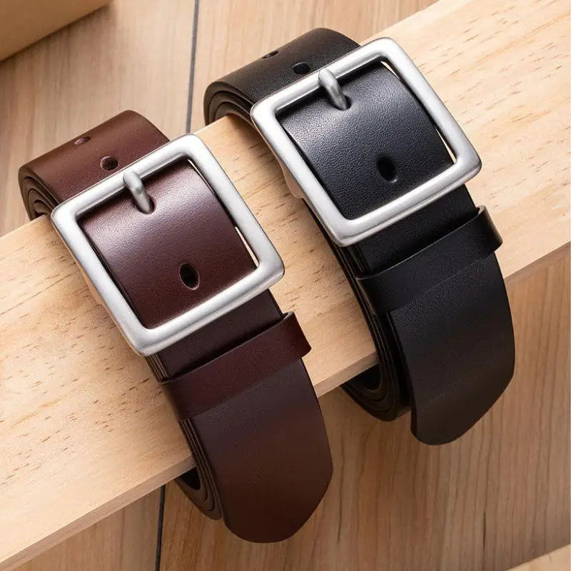 Nereo Leather Belt with Silver Buckle in Black and Brown options, quality leather belt
