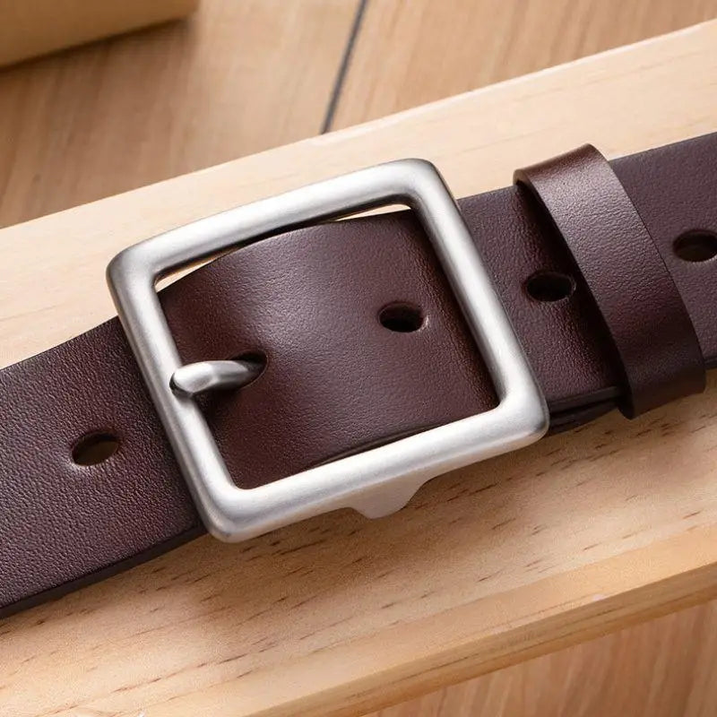 Nereo Leather Belt with Silver Buckle in Brown, stylish leather belt accessory