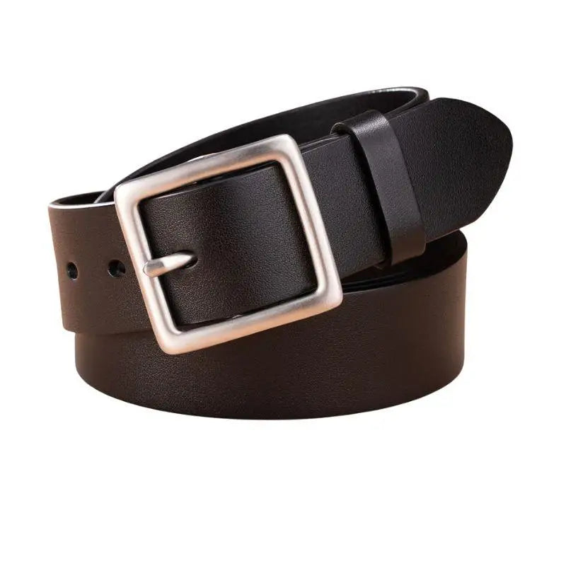 Nereo Leather Belt with Silver Buckle in black featuring premium leather construction