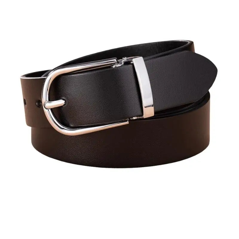 Black leather belt with a silver buckle from Leather Belts with Silver Buckles collection