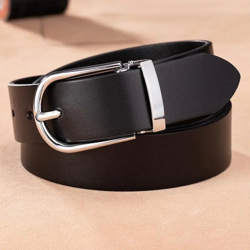 Black leather belt with silver buckle from Leather Belts with Silver Buckles collection