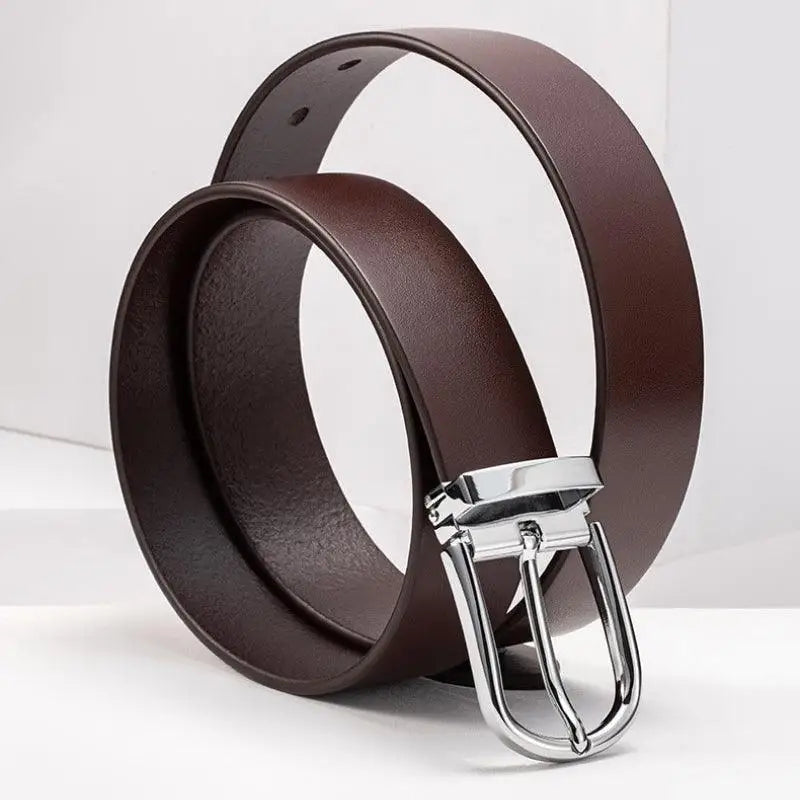 Brown leather belt with a silver buckle from Leather Belts with Silver Buckles in Black and Brown Options