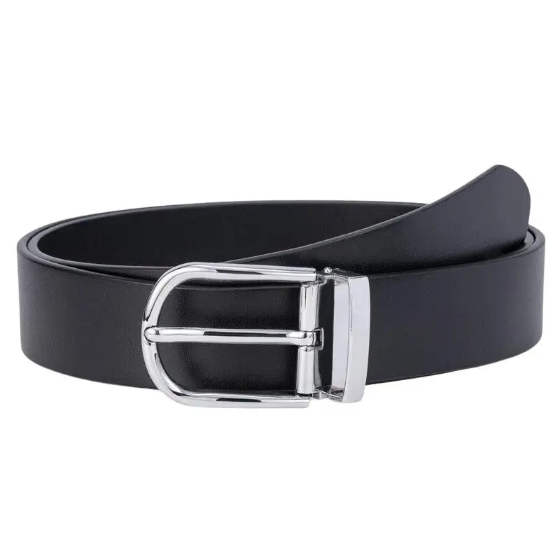 Black leather belt with a silver buckle from Leather Belts with Silver Buckles in Black and Brown Options
