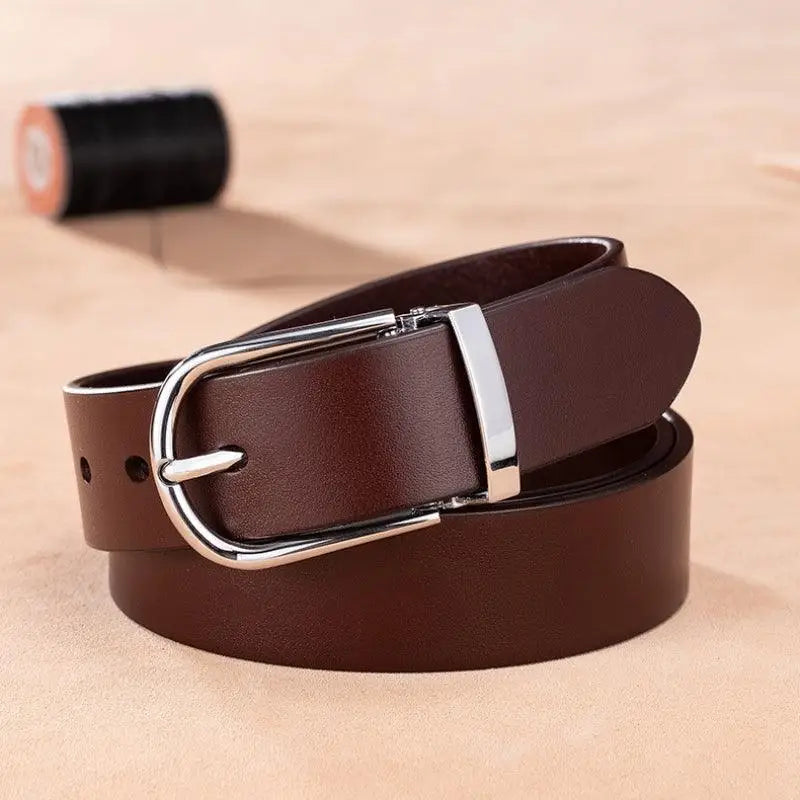Brown leather belt with a silver buckle from Leather Belts with Silver Buckles in Black and Brown Options