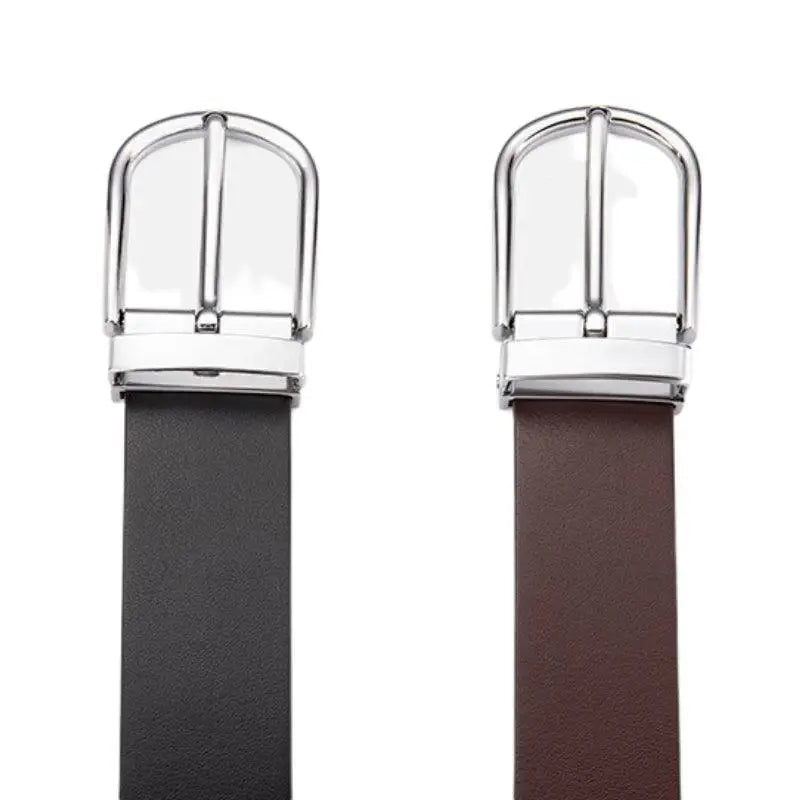 Reversible Leather Belts with Silver Buckles in Black and Brown Options