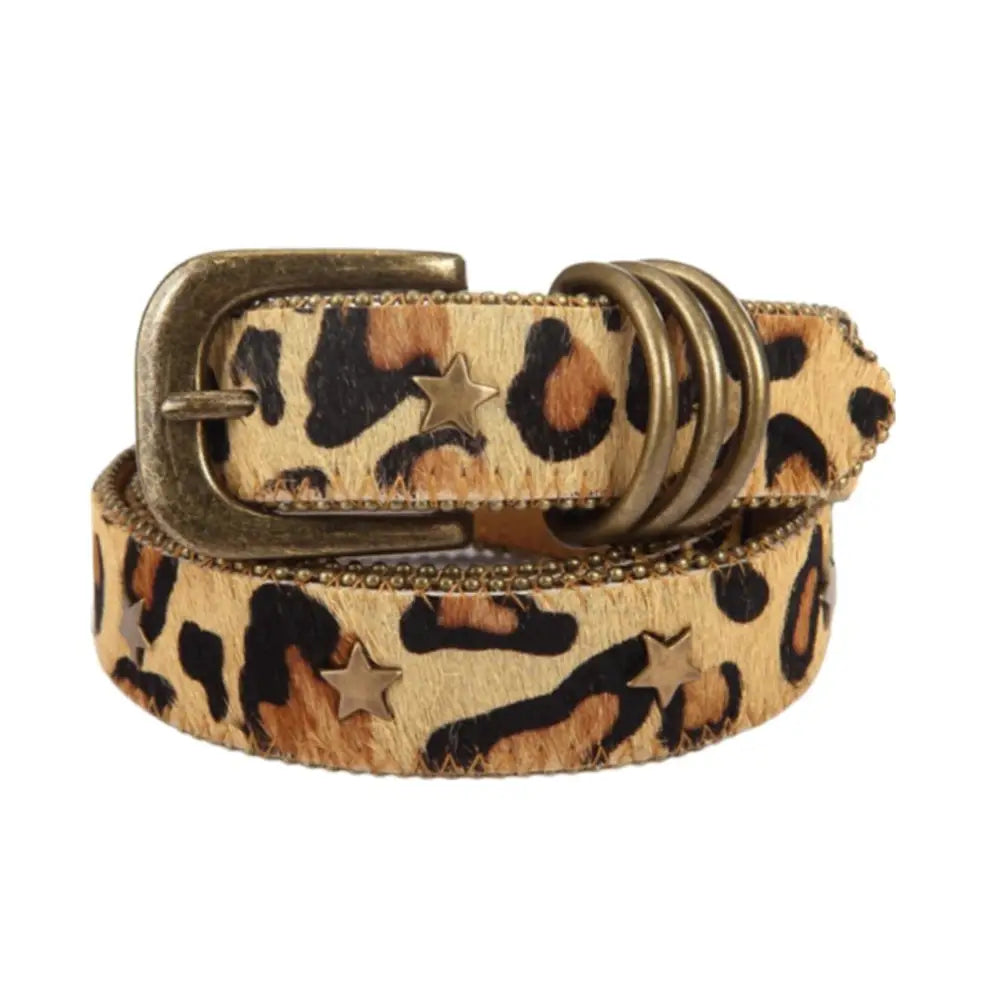 Nahuel Leopard Print Belt with Star Accents showcasing stylish animal print and star details