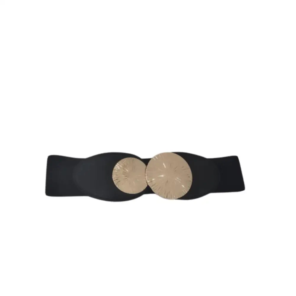 Black elastic belt featuring a gold circular buckle from the Elastic Belts with Gold Circular Buckle collection