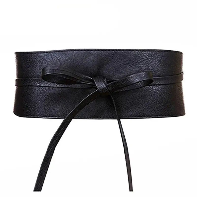Black Leather Obi Belt with Tie from Velthuria Belt Collection in Leather Styles