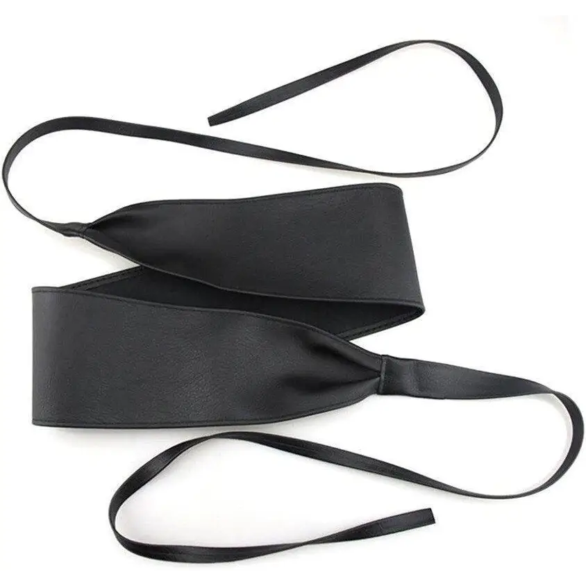 Black faux leather Obi belt from the Velthuria Belt Collection in leather styles