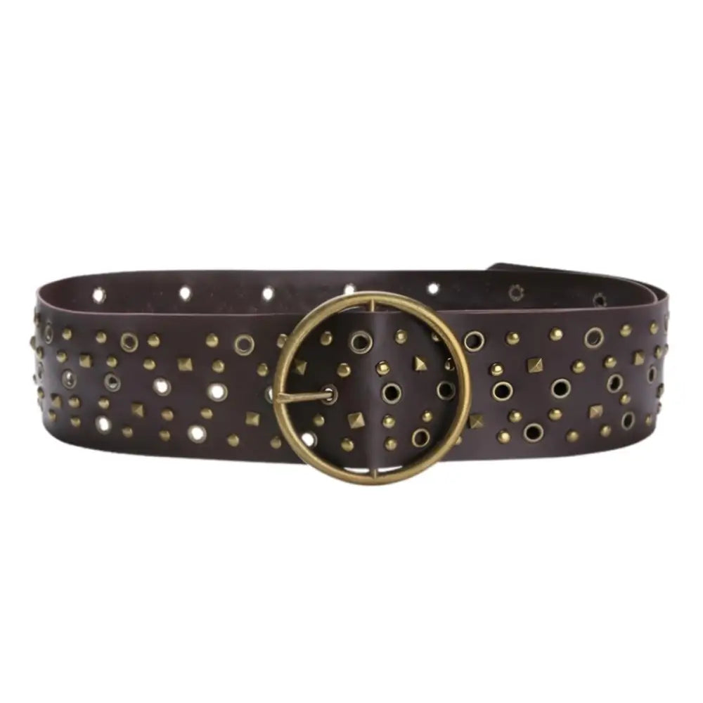 Lou Belt collection featuring a brown leather belt with gold-toned hardware