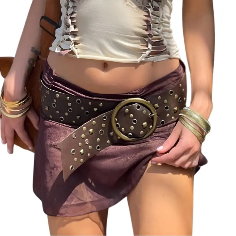Brown studded belt from the Lou Belt Collection of Studded and Leather Belts