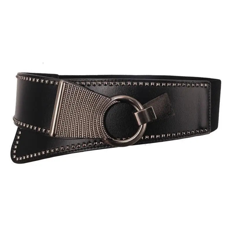 Christina Belt with studded leather design and metal ring buckle for stylish fashion accessories