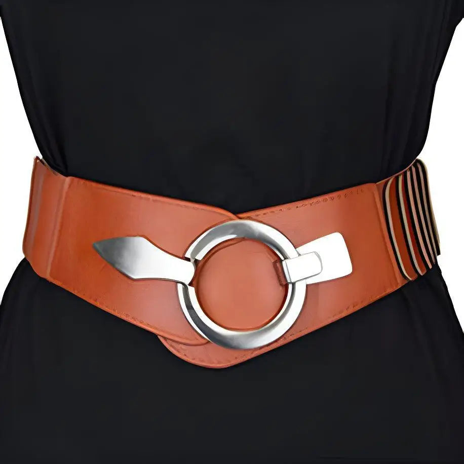 Brown elastic belt with a silver buckle from Elastic Belts with Silver Buckle collection