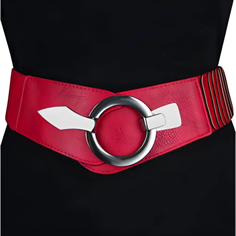 Red elastic waist belt with silver buckle from Elastic Belts with Silver Buckle collection
