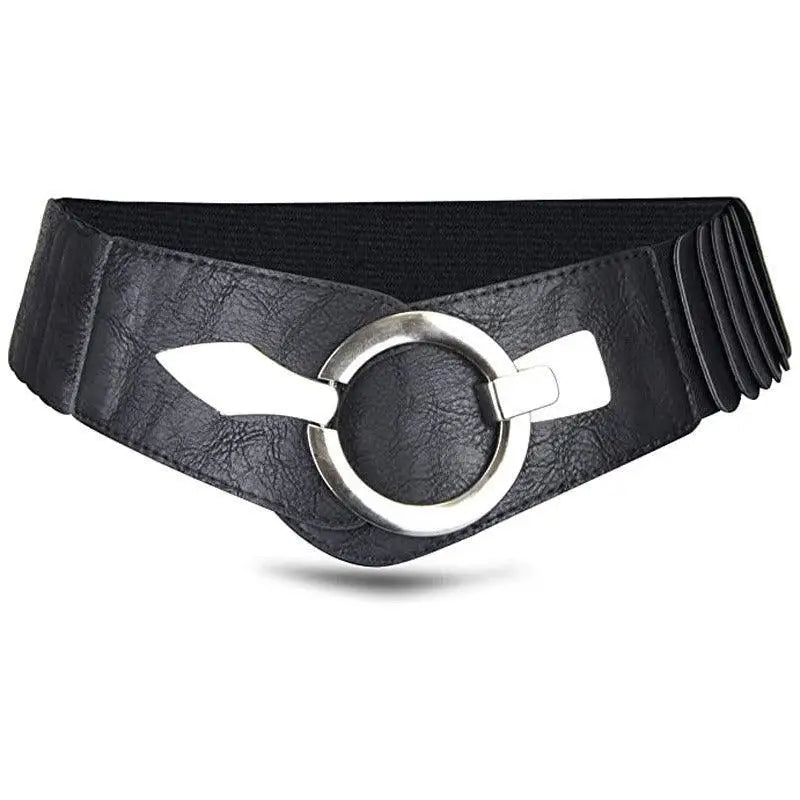 Black elastic belt with silver buckle from Elastic Belts with Silver Buckle in Brown Red and Black