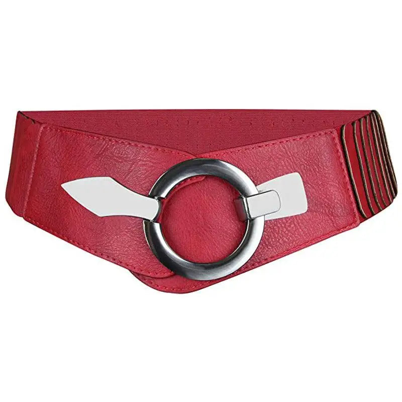 Red elastic waist belt with silver buckle from Elastic Belts with Silver Buckle in Brown Red and Black