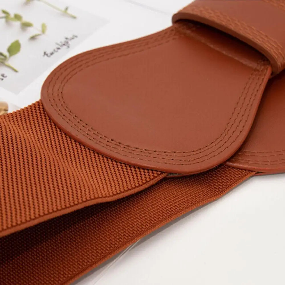 Nikoline Belt stylish wide belt for women with brown elastic and leather accents