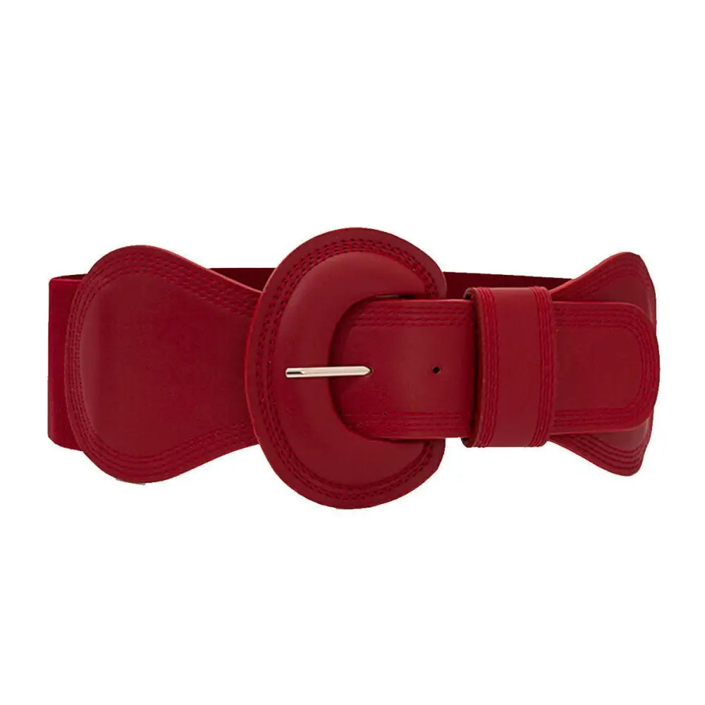 Red wide nikoline belt with a large buckle for stylish women’s outfits