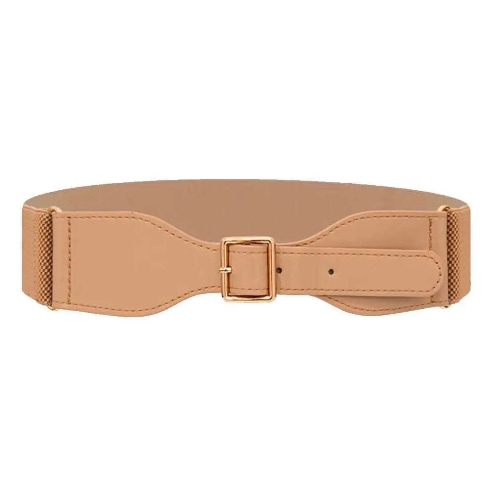 Green Dress with Osanna Belt and Black Waist Belt showing beige elastic waist belt with gold buckle