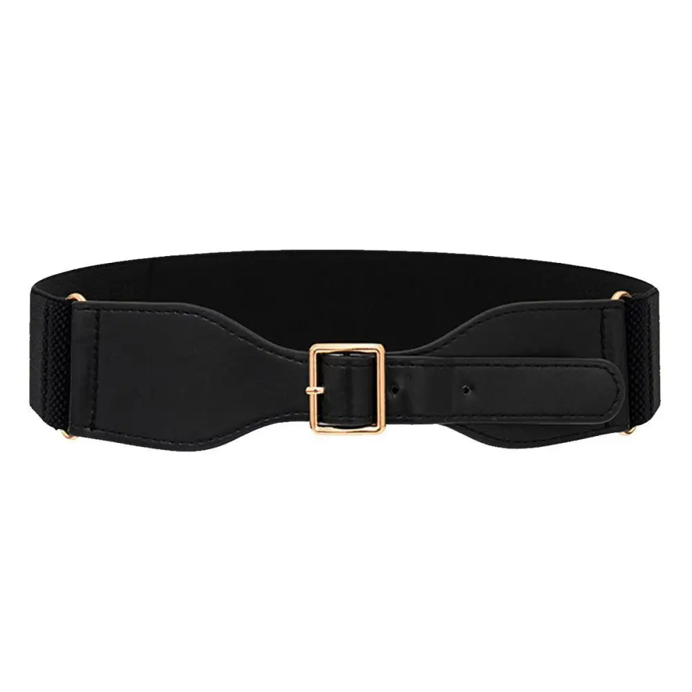Black elastic belt with gold buckle featuring Osanna Belt for Green Dress styling