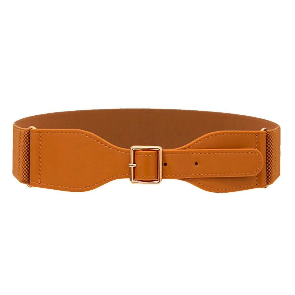 Tan elastic waist belt with gold buckle from the Osanna Belt collection for Green Dress