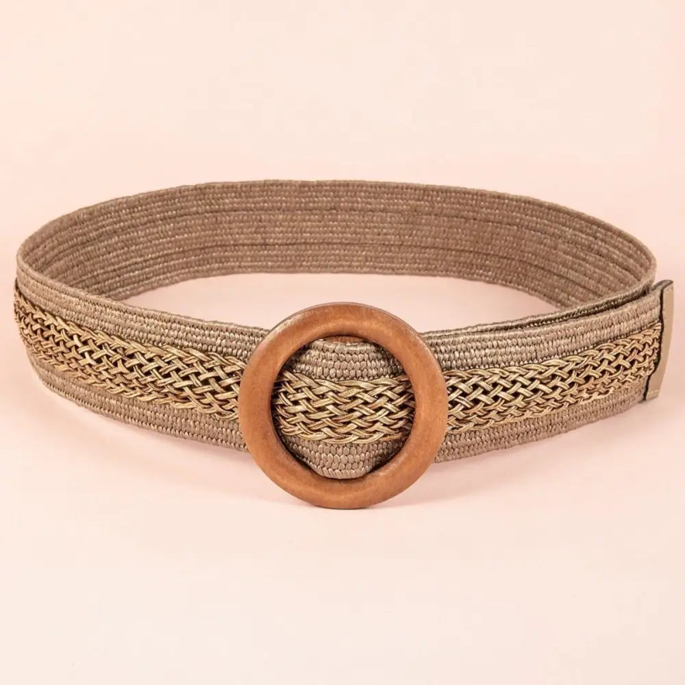 Melcia Belt with Natural Raffia and Wooden Buckle for stylish craftsmanship