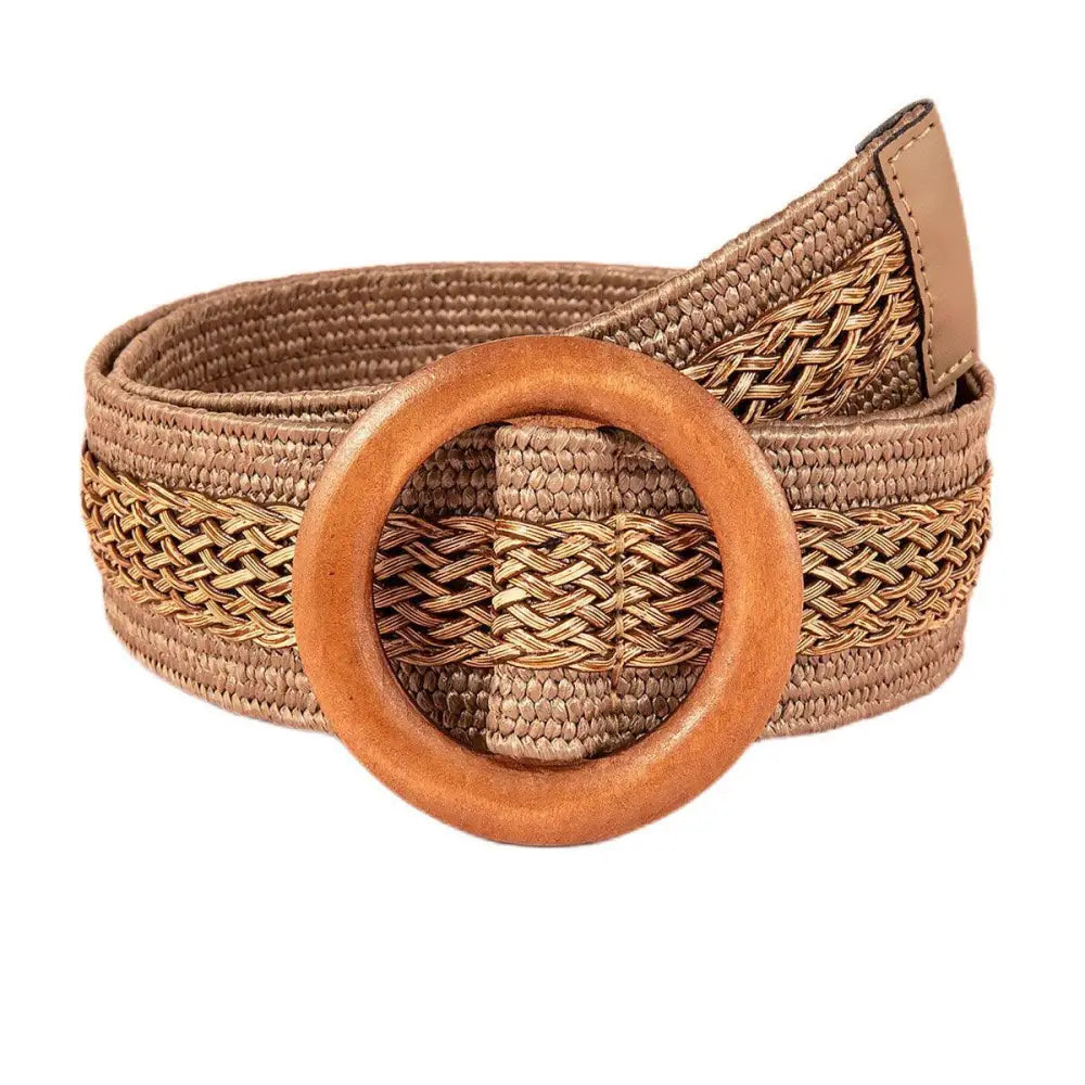 Melcia Belt with natural raffia and wooden ring buckle for a stylish look