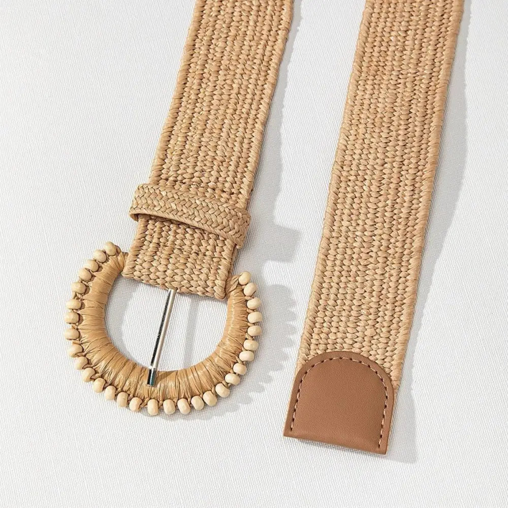 Woven Straw Belt with Beaded Buckle for Melcia Belt Elegant Style