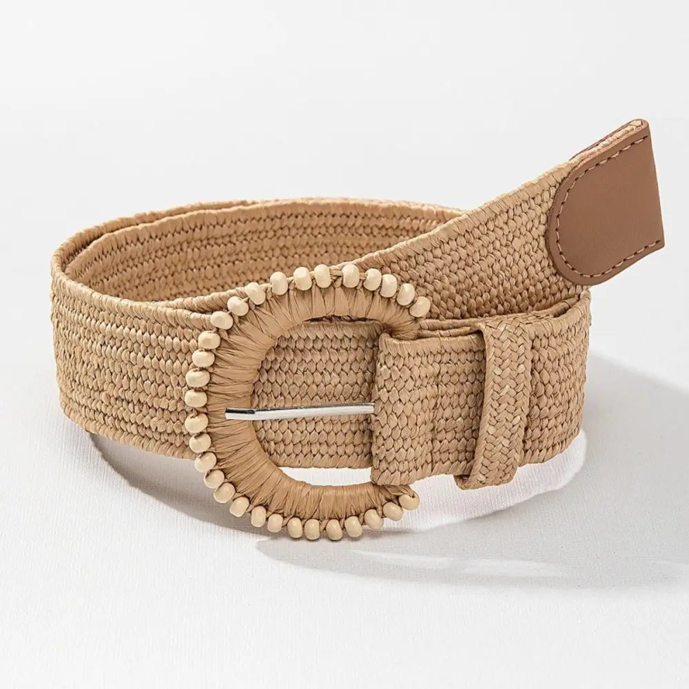 Melcia Belt Woven Straw with Beaded Buckle for Elegant Style product image