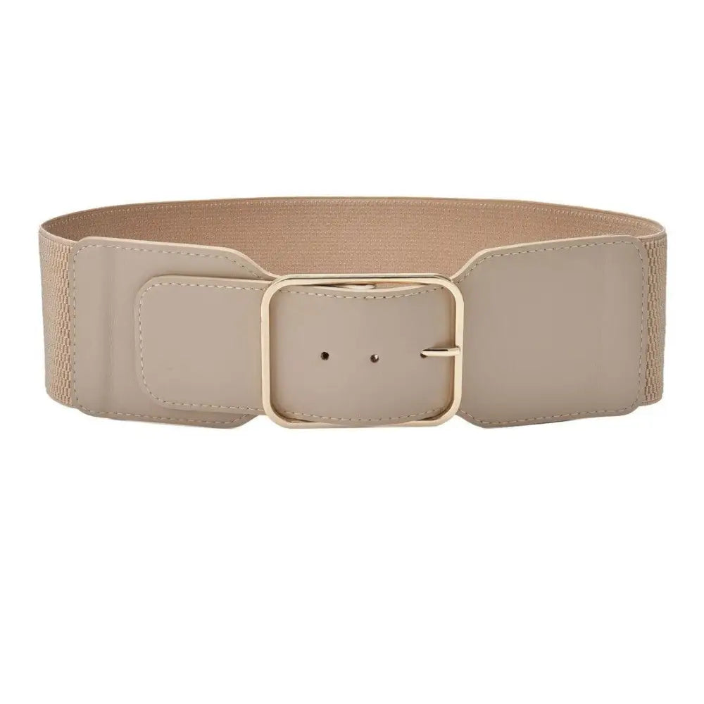 Clara Belt Wide Elastic Waist Belt with Gold Buckle in Beige for fashionable women