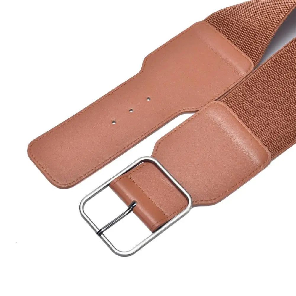 Elasticated waist belt with gold buckle from Clara Belt in beige fabric
