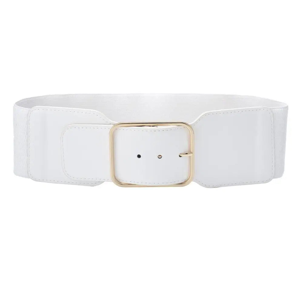 Clara Belt Wide Elastic Waist Belt with Gold Buckle in Beige for stylish outfits