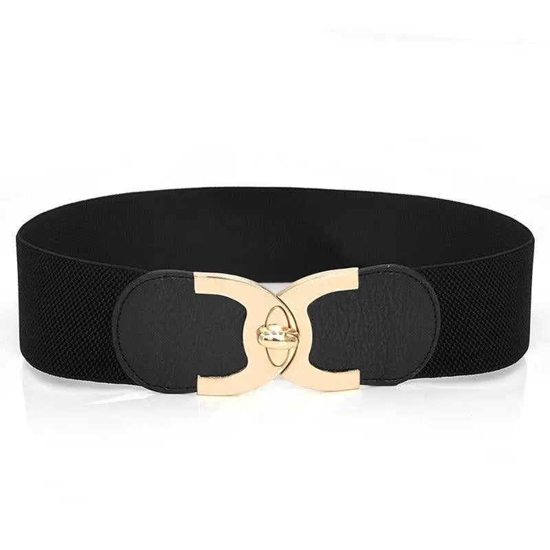 Black elastic belt with gold decorative buckle from Assorted Elastic Waist Belts collection