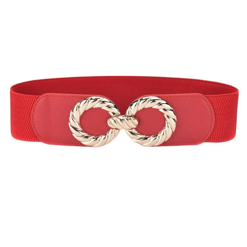 Red elastic belt with gold infinity buckle for women fashion accessories