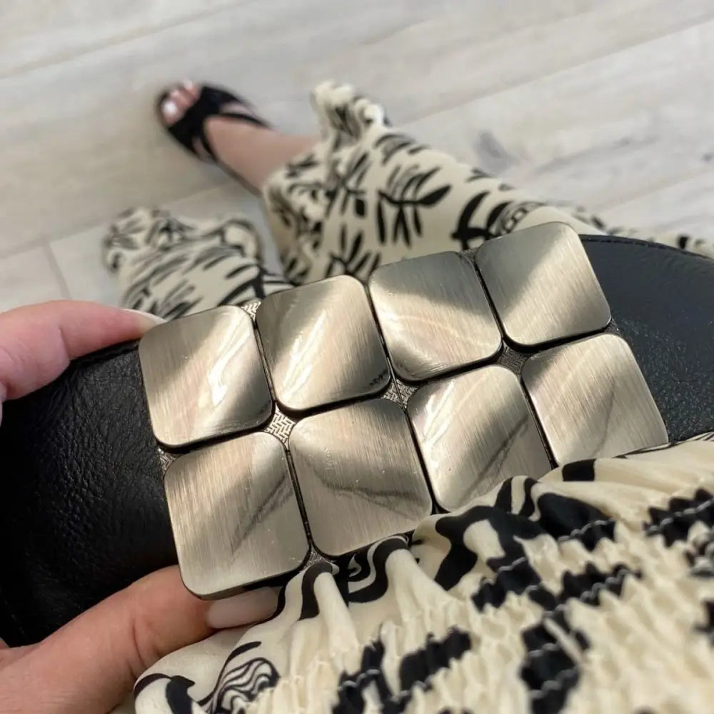Lara Belt with Silver Square Buckle for Floral Dress and Black Blazer Accessory