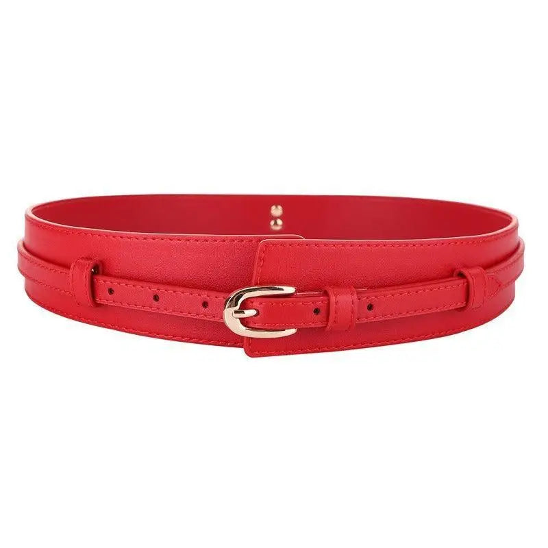 Red leather belt with gold buckle from Bernice Belt Leather Straps collection