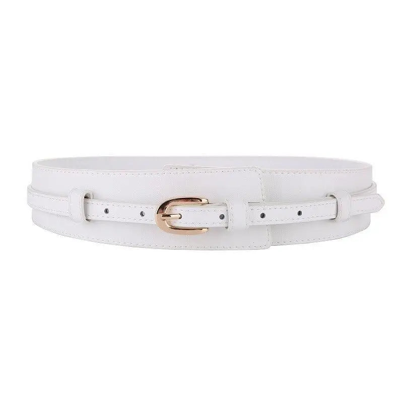 White leather waist belt with gold buckle from Bernice Belt collection