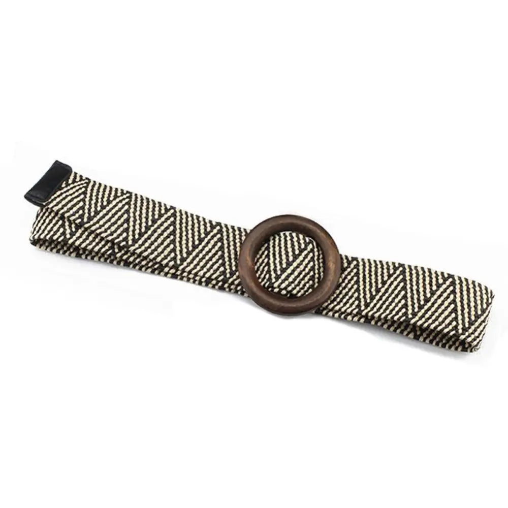 Carcui Belt Set with Woven Designs and Wooden Buckle featuring patterned belt