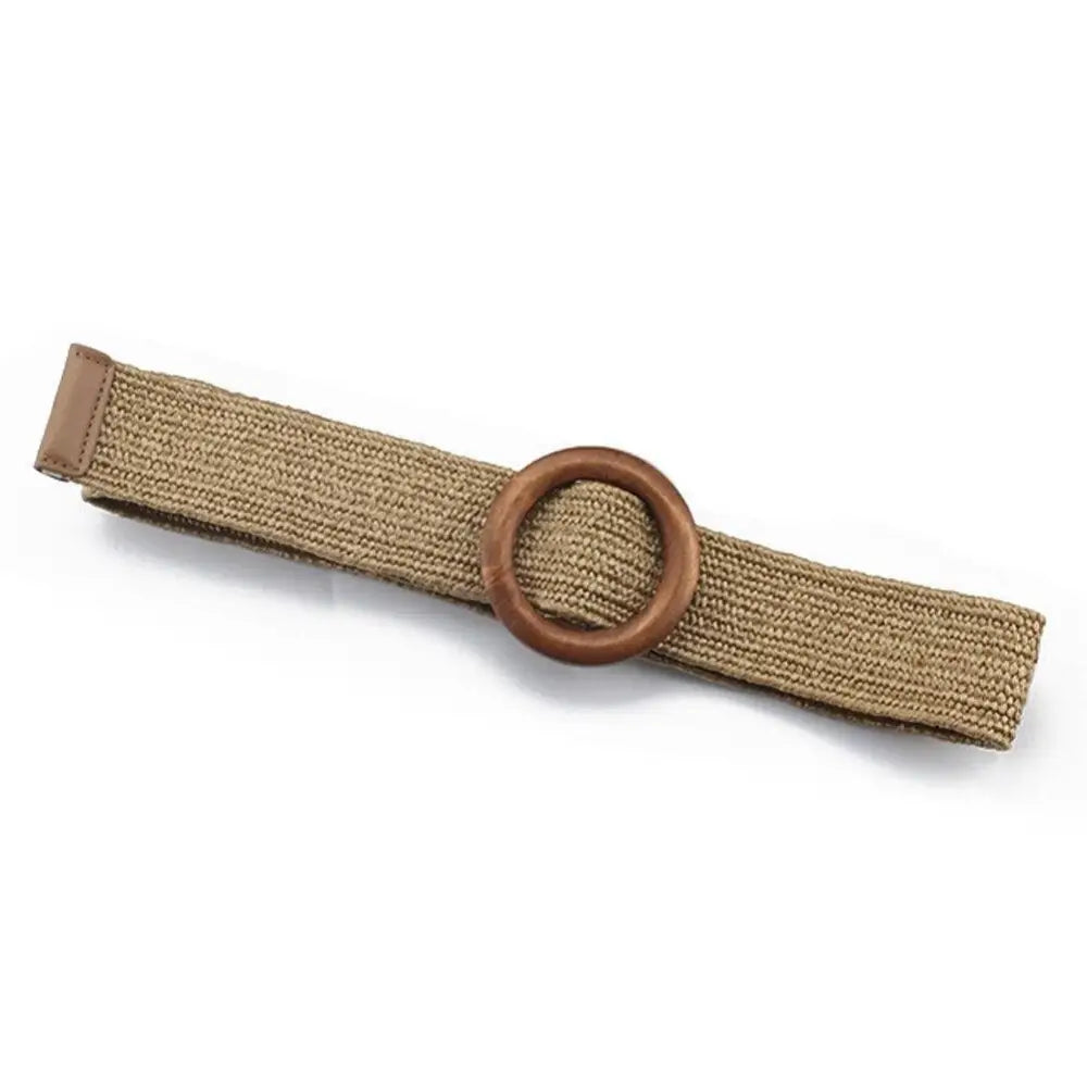 Carcui belt with woven design and wooden ring buckle for stylish accessory use