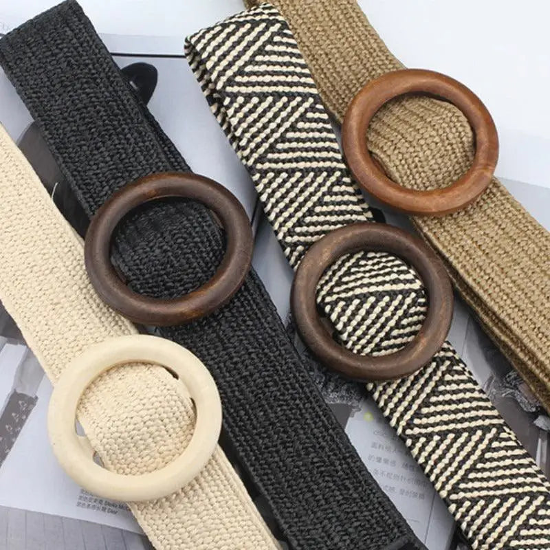 Assorted Carcui Belt Set with woven designs and wooden buckles for stylish wear