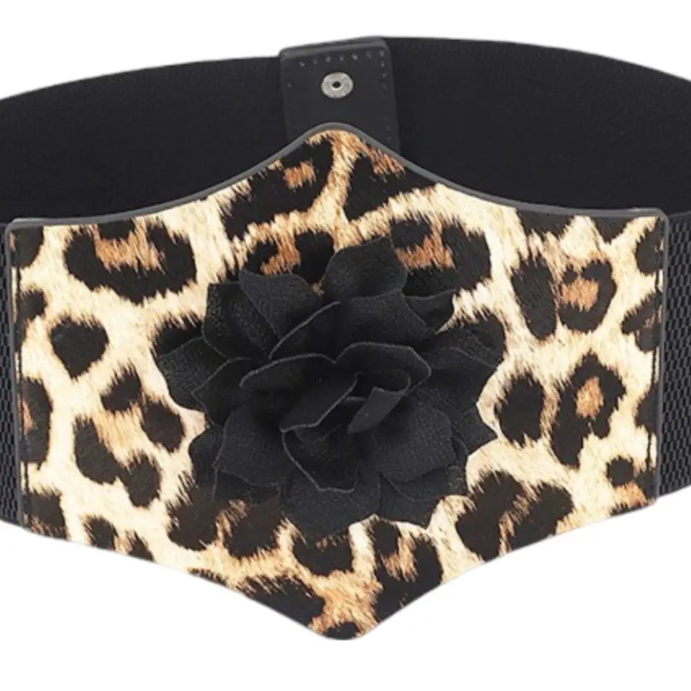 Leopard print elastic belt with black flower from Leopard Print Elastic Belt and Face Mask Set