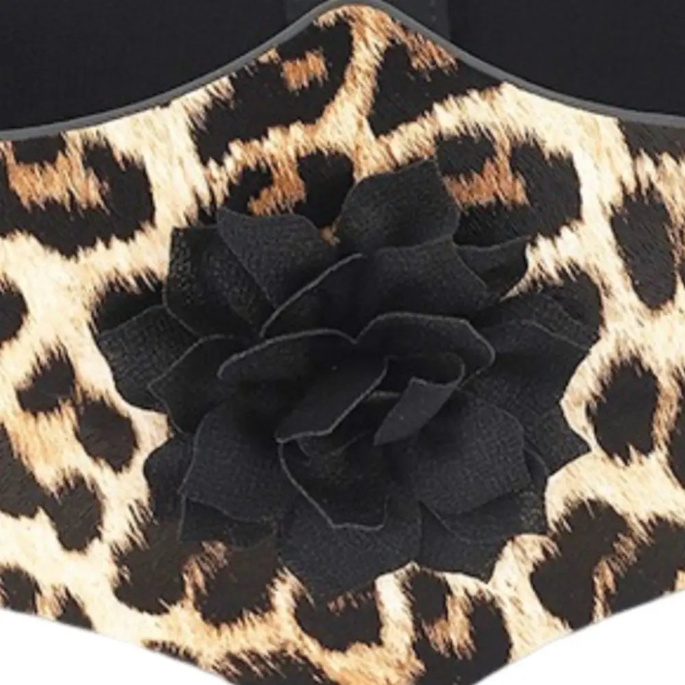 Leopard print face mask with black flower from Leopard Print Elastic Belt and Face Mask Set