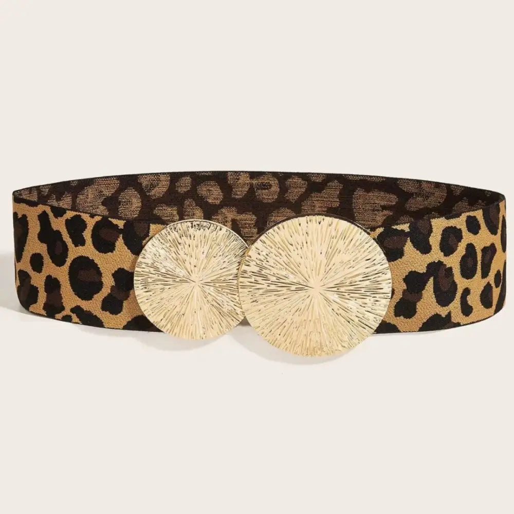 Leopolda High Belt with Leopard Print and Gold Circular Buckle, stylish high belt accessory