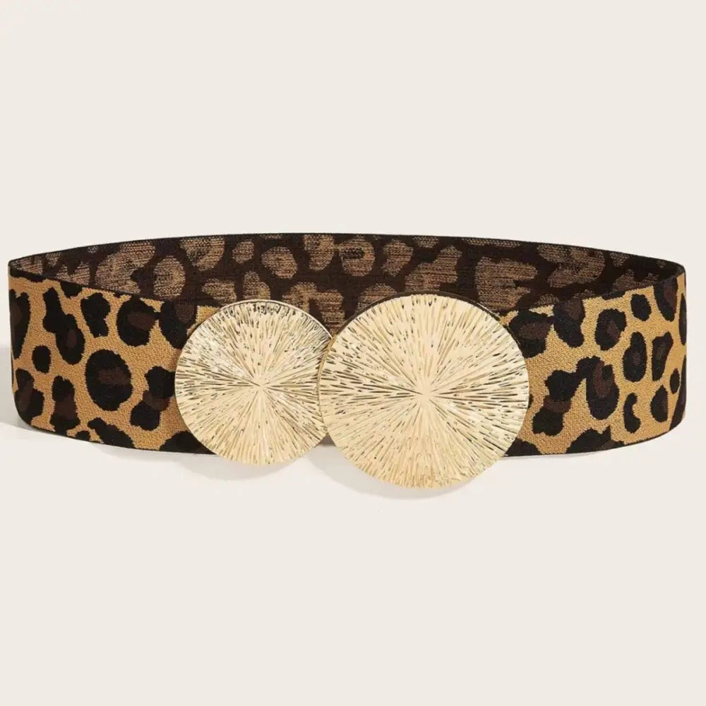 Leopolda High Belt with Leopard Print and Gold Circular Buckle for stylish high waist wear