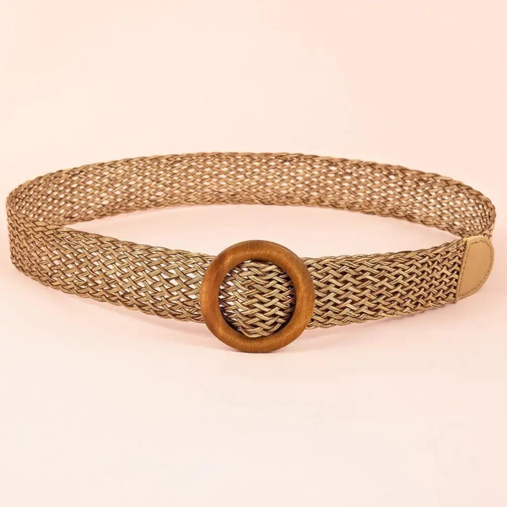 Braided belt featuring a wooden ring buckle for stylish and durable accessory