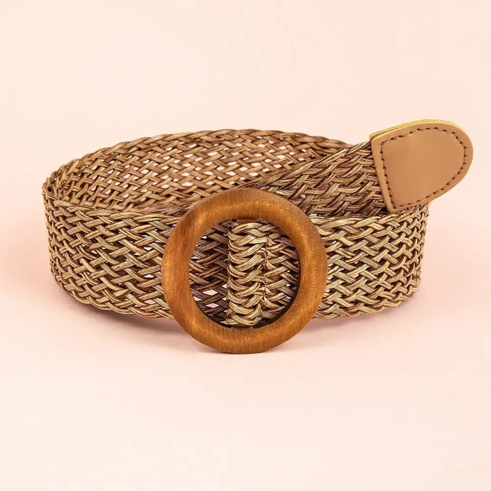 Braided belt with wooden ring buckle displayed in the product Braded Belt with Wooden Ring Buckle